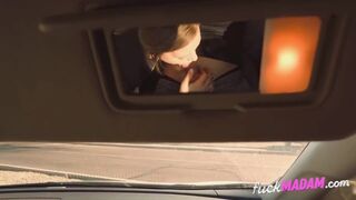 Blonde Swallows in Public Parking Lot