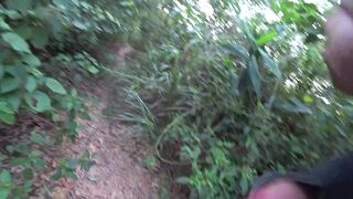 DICK FLASH IN FOREST: Sporty milf caught me jerking off and laughs at my huge cumshot