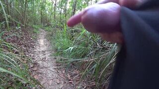 DICK FLASH IN FOREST: Sporty milf caught me jerking off and laughs at my huge cumshot