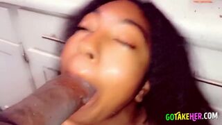 Small Ebony Gets Throat-Fucked by BBC for Slow Dinner