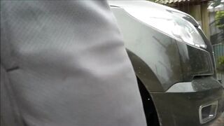 Freeballing Grey Shorts: Flaccid Cock Swinging Outdoors