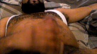 Hairy Black Man Jerks Off, Showing Off His Chest and Belly