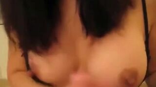 Asian Amateur Handjob Cumshot on Big Nipples