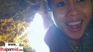 Nasty amateur Thai MILF fucked in a cave