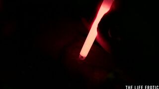 Kinky blonde beauty fucks her pussy and ass with glowsticks