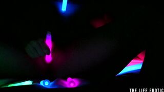 Kinky blonde beauty fucks her pussy and ass with glowsticks