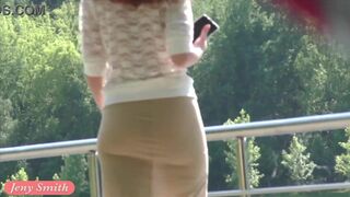 Jeny Smith showing her pussy to a strangers in public park.