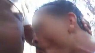 Black Guy Sucks Old Man's Cock Outdoors