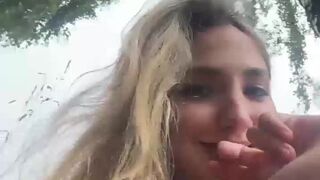 Horny blonde slut takes hard anal pounding outdoor