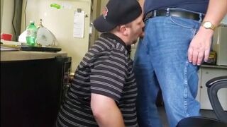 Fat Daddy Trucker Uses Chubby Boy's Mouth as a Dumping Ground