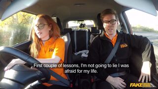 British ginger babe Ella Hughes gets her perfect pussy fucked during driving l