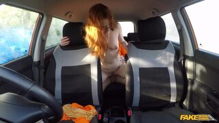 British ginger babe Ella Hughes gets her perfect pussy fucked during driving l