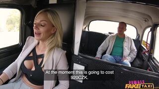 Beatiful blonde driver make her passenger cum over her outstanding tits