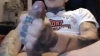 Latin Twink With Biggest Tattooed Cock Masturbates