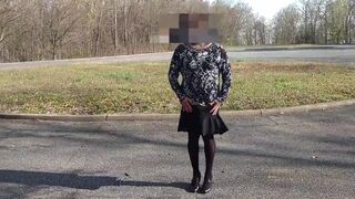 Outdoor Crossdresser Jane Plays with Sex Toy