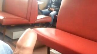 Twink Masturbates and Cums Hard on Train with Big Cock