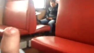 Twink Masturbates and Cums Hard on Train with Big Cock