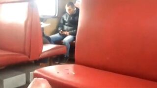 Twink Masturbates and Cums Hard on Train with Big Cock