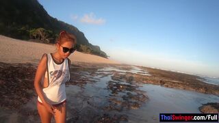 Big ass Thai amateur girlfriend horny sex after being on a beach