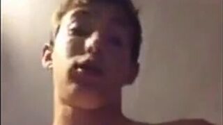 College Twink Strokes His Big Cock on Camera