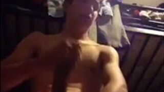 College Twink Strokes His Big Cock on Camera