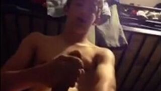 College Twink Strokes His Big Cock on Camera