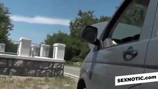 German Amateur Blowjob in Car Leads to Facial Outdoors