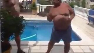 Fat Latin Daddy Strips Outdoors with His Bear