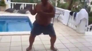 Fat Latin Daddy Strips Outdoors with His Bear