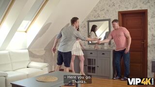 Horny and sneaky Dad fucked a girl with claustrophobia in a locked bathroom