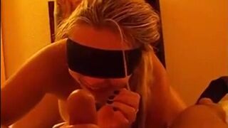 Blindfolded girl sucking dick - watch live at www.RoxiCams.com