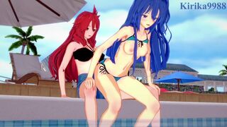 Tsubasa Kazanari and Kanade Amō have intense futanari sex in the pool. - Symphogear Hentai