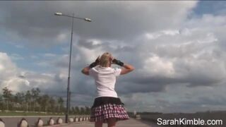 Sweet Sarah kimble roller blade on the part and showing her pussy closeup naked outdoor