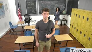 Latina TS teacher Eva Maxim gives student blowjob