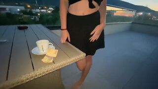 Big Tip Leads to a Wild Rooftop Cafe Fuck with a Busty Waitress