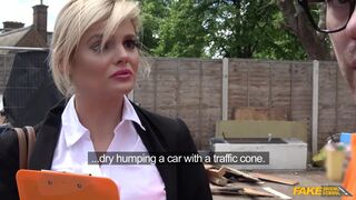 Posh blonde with PERFECT TITS is fucked all over the inside of a car