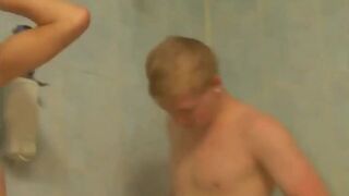 2 Twinks' Cockfight in the Shower Caught on Voyeur Cam