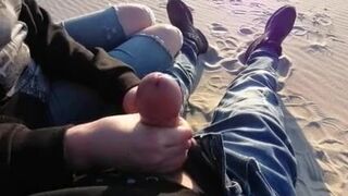 Risky outdoor handjob on the Beach!!!