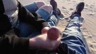 Risky outdoor handjob on the Beach!!!