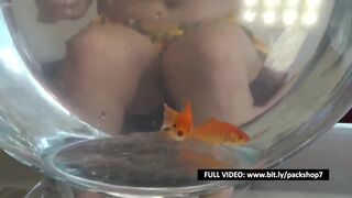 Hungry and evil woman gives a new home to her little fish - Vore Giantess