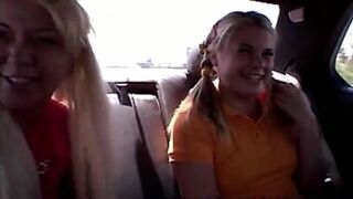 Littile Summer and Lexy laydown on Car. They exposing Nipples and licking it closeup. They remove the panties and fingering each other