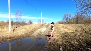 Naked Blonde Russian Teen Walks on the Farm