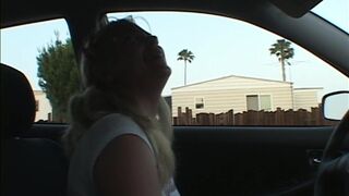 Little Summer driving a car. She stop the car and rubbing her natural tits and remove her panty. She rubbing her pussy and fingering