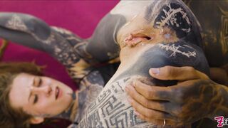 Tattooed couple hard fucking and anal play