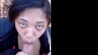 Ebony Beauty Gives Outdoor Blowjob