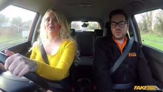 Busty Tattooed blonde getting fucked before her Driving Test