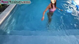 Pool doggystyle with horny stepsis POV