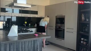 POV Blonde Amateur Emilynoir gets fucked in the kitchen and sucks cock