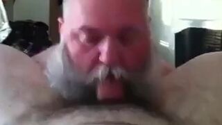 Bearded Daddy Sucks Big Cock