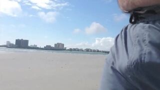 Hairy Bear Jerks Off on a Public Beach - Big Cum Shot